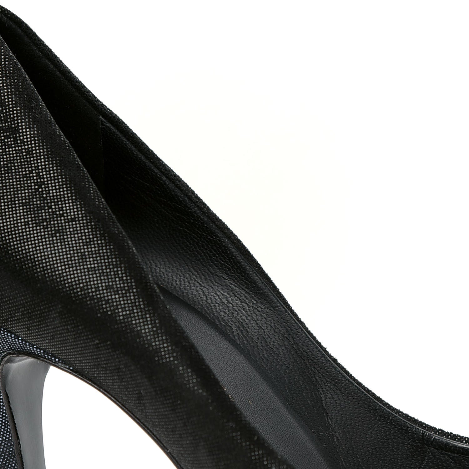 Chanel Metallic Fabric Jewel Cap Toe Pumps 37 Black Blue 6 of 6