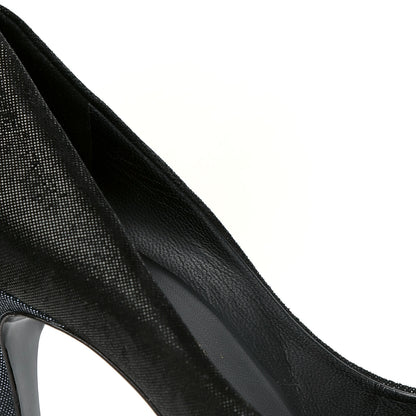 Chanel Metallic Fabric Jewel Cap Toe Pumps 37 Black Blue 6 of 6