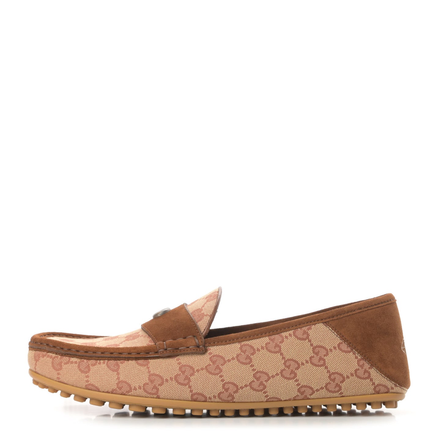 GG Monogram Suede Mens Driver Loafers 8 Beige Ruggine Cuir