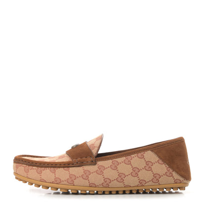 Gucci GG Monogram Suede Mens Driver Loafers 8 Beige Ruggine Cuir 1 of 10