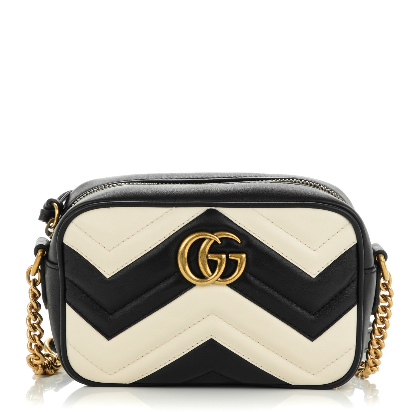 Calfskin Matelasse Mini GG Marmont Chain Shoulder Bag Black White