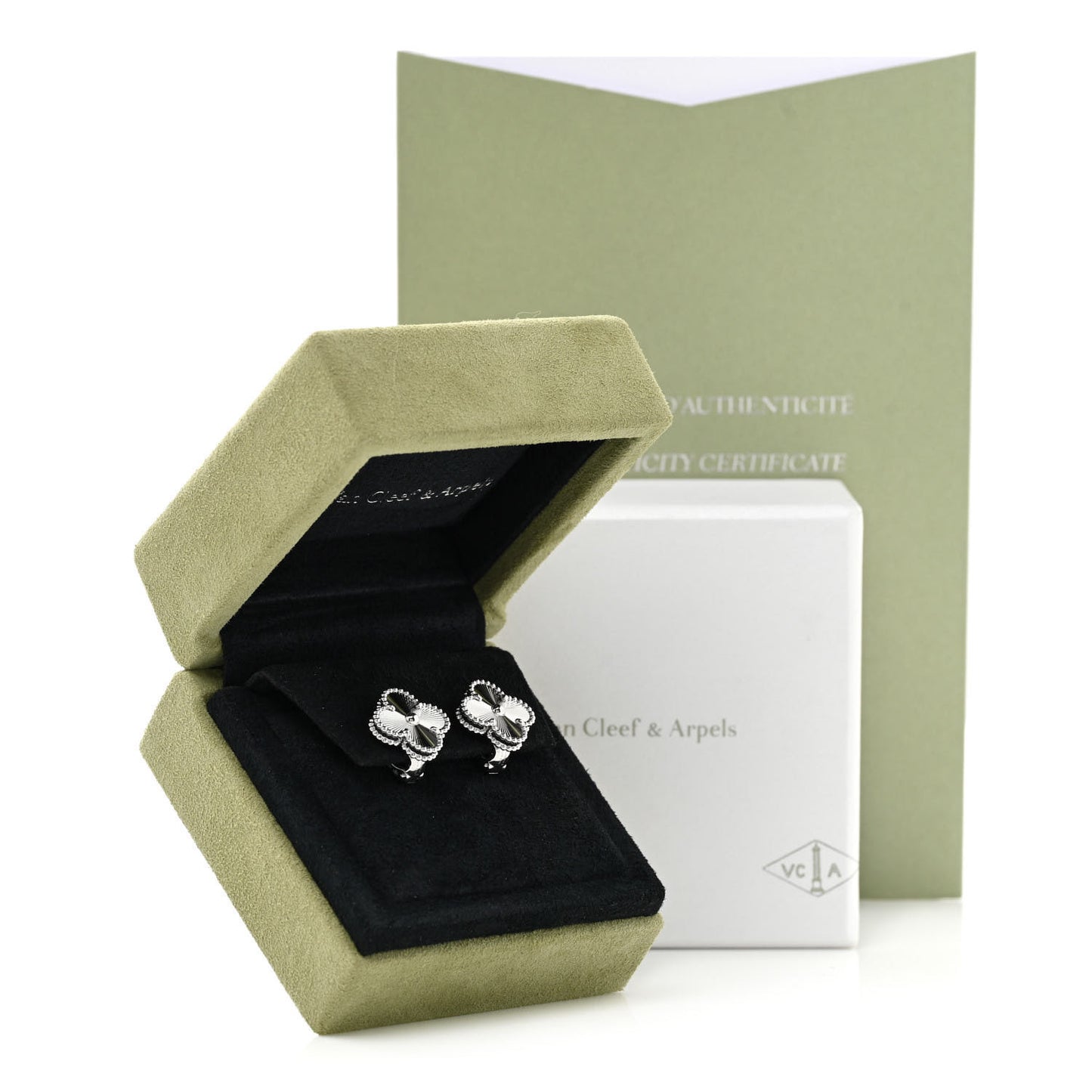 18K White Gold Guilloche Vintage Alhambra Earrings