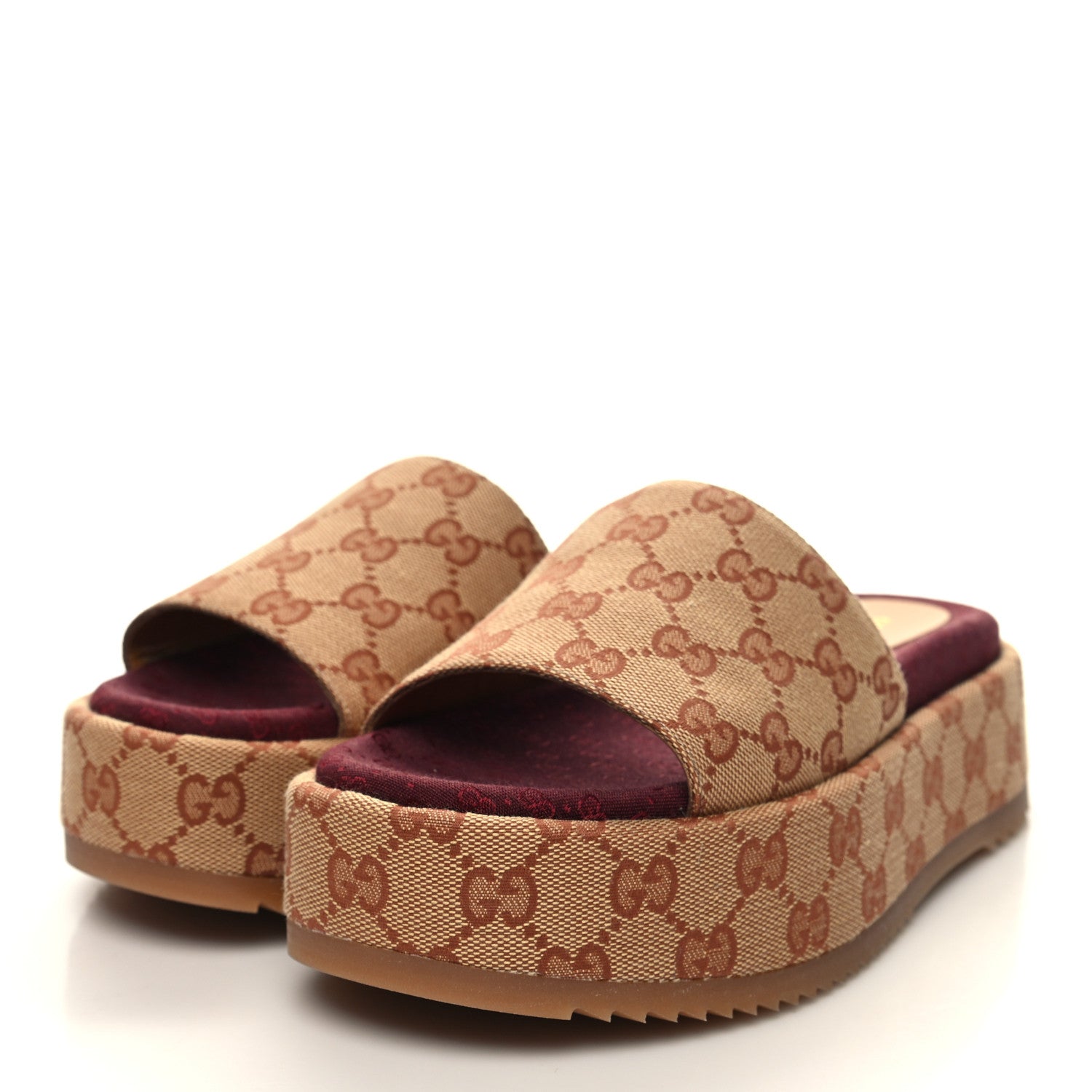 Gucci Canvas GG Monogram Angelina Platform Slide Sandals 36.5 Beige Ruggine 3 of 9