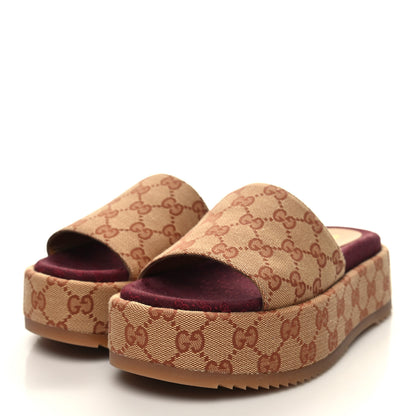 Gucci Canvas GG Monogram Angelina Platform Slide Sandals 36.5 Beige Ruggine 3 of 9