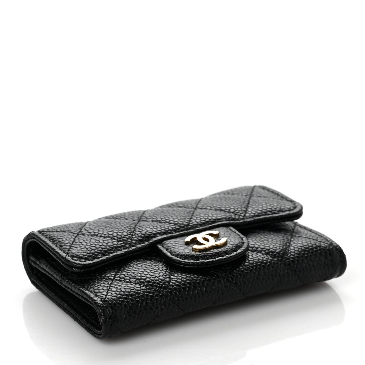 Caviar Quilted Flap Card Holder Black