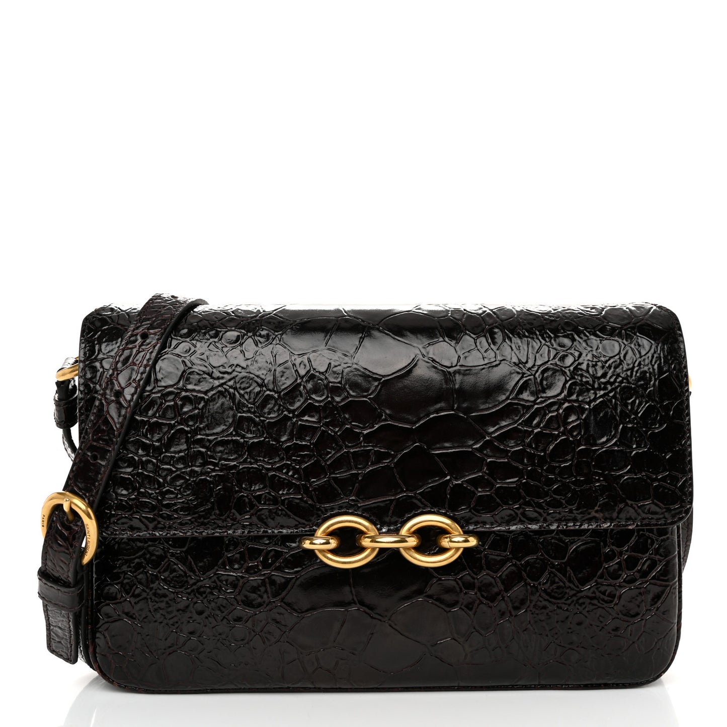 Shiny Crocodile Embossed Calfskin Le Maillon Satchel Coffee