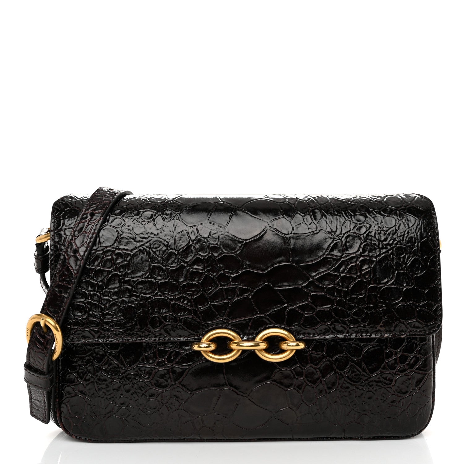 Saint Laurent Shiny Crocodile Embossed Calfskin Le Maillon Satchel Coffee 1 of 10