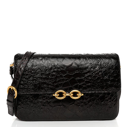Saint Laurent Shiny Crocodile Embossed Calfskin Le Maillon Satchel Coffee 1 of 10