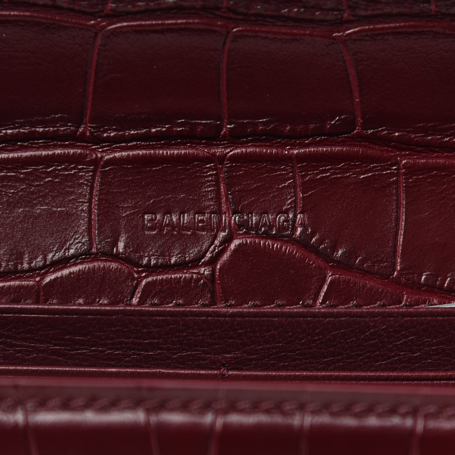 Balenciaga Extra Supple Calfskin Crocodile Embossed Gossip Chain Bag XS Dark Red 6 of 8