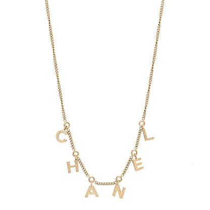 Chanel Crystal Logo Necklace Light Gold 1 of 5