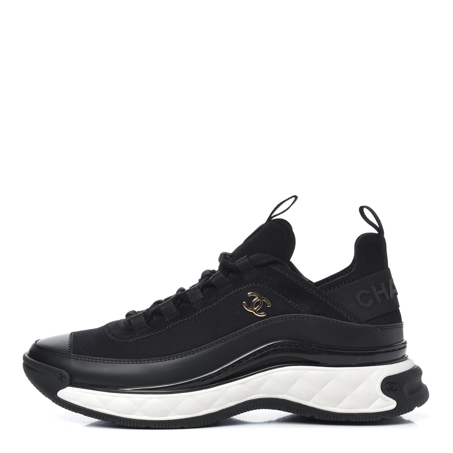 Velvet Calfskin Mixed Fibers CC Sneakers 38.5 Black