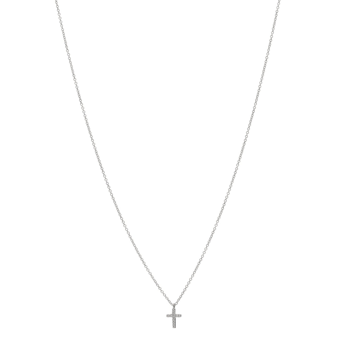 18K White Gold Diamond Mini Cross Pendant Necklace