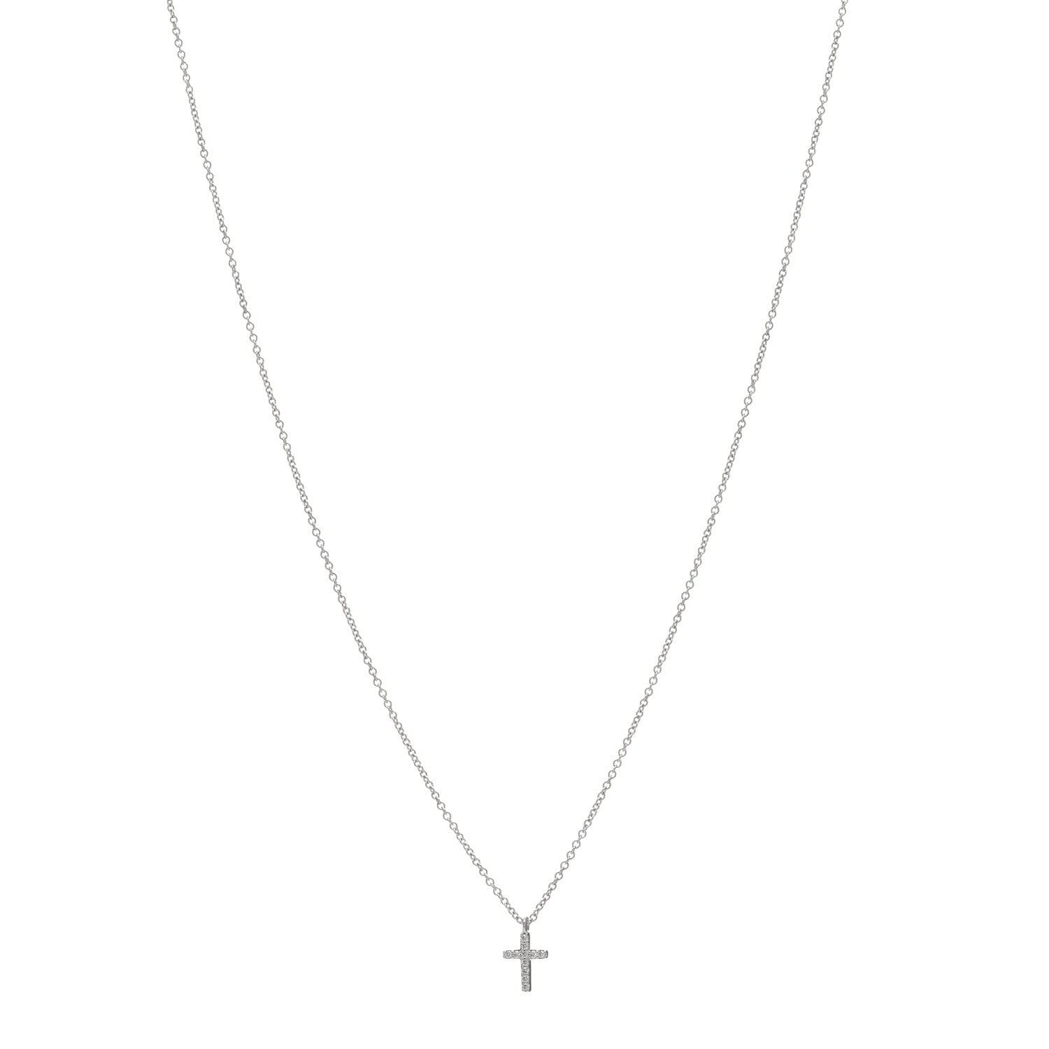 Tiffany 18K White Gold Diamond Mini Cross Pendant Necklace 1 of 5