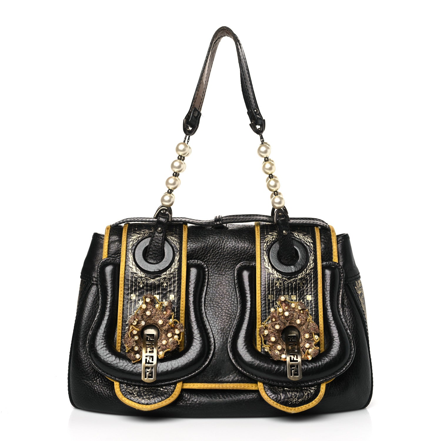 Fendi Calfskin Embellished B Bag Black 1 of 12