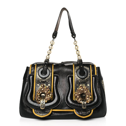 Fendi Calfskin Embellished B Bag Black 1 of 12