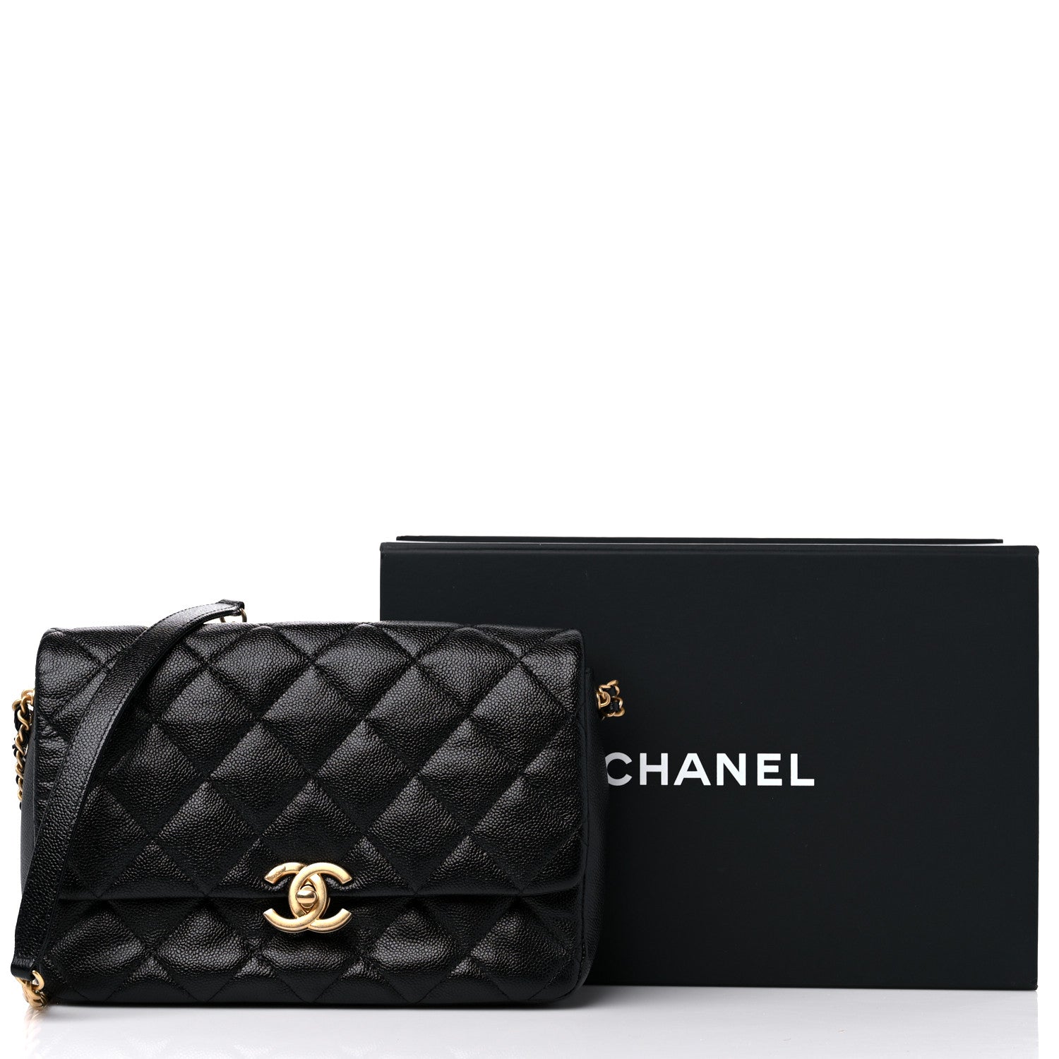 Chanel Shiny Caviar Quilted Large Chain Melody Flap Black 10 of 10