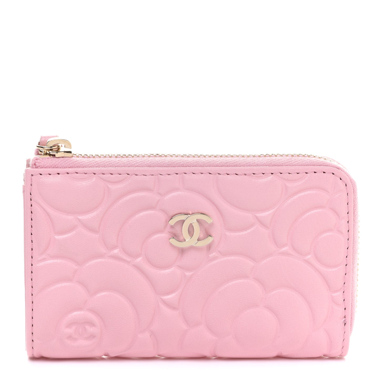 Lambskin Camellia Embossed Key Holder Case Pink