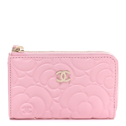 Chanel Lambskin Camellia Embossed Key Holder Case Pink 1 of 8