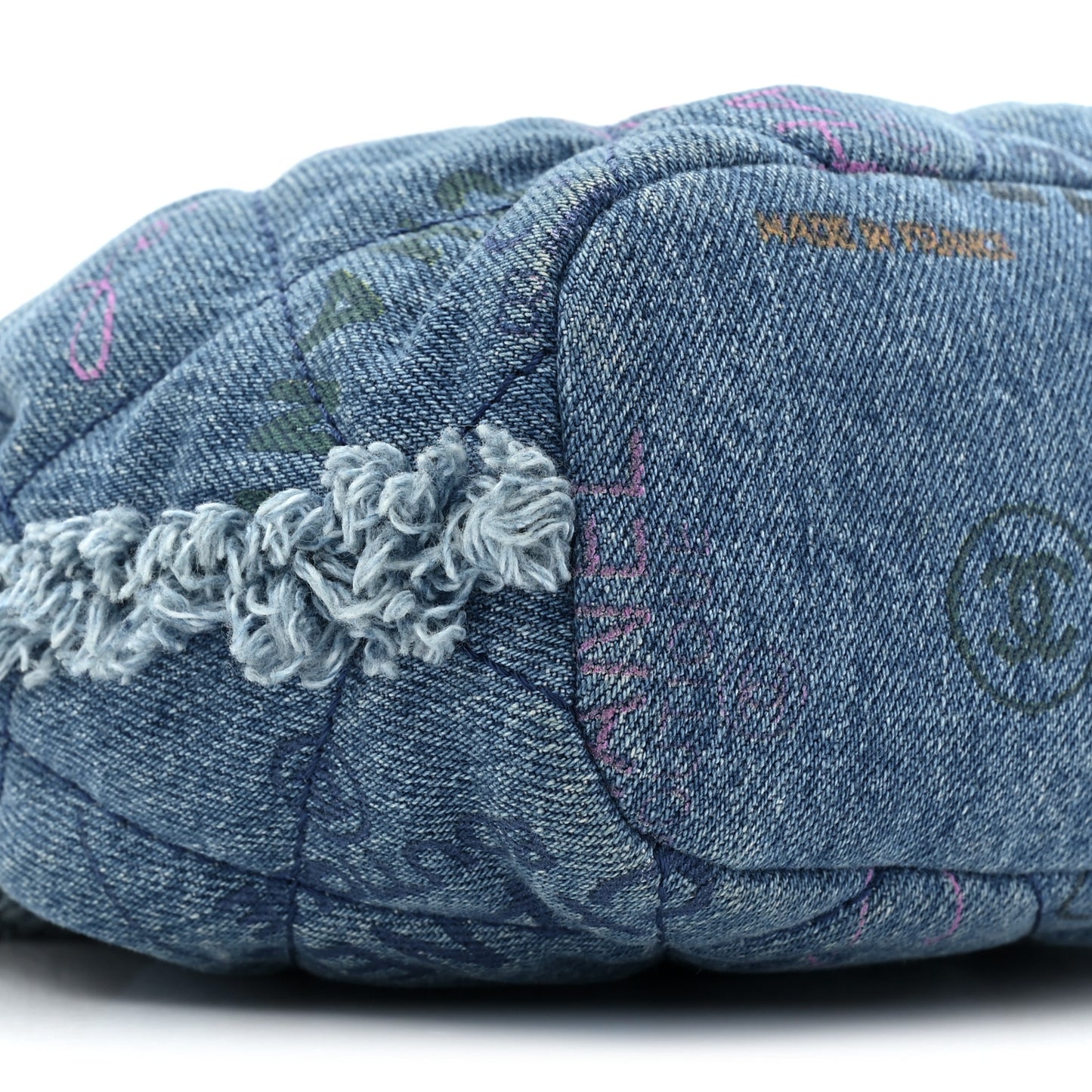 Denim Quilted Small Mood Bucket With Chain Blue Multicolor
