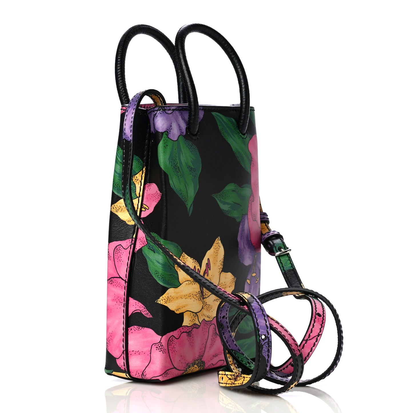 Smooth Calfskin Floral Shop Logo Shopping Phone Holder Bag Multicolor