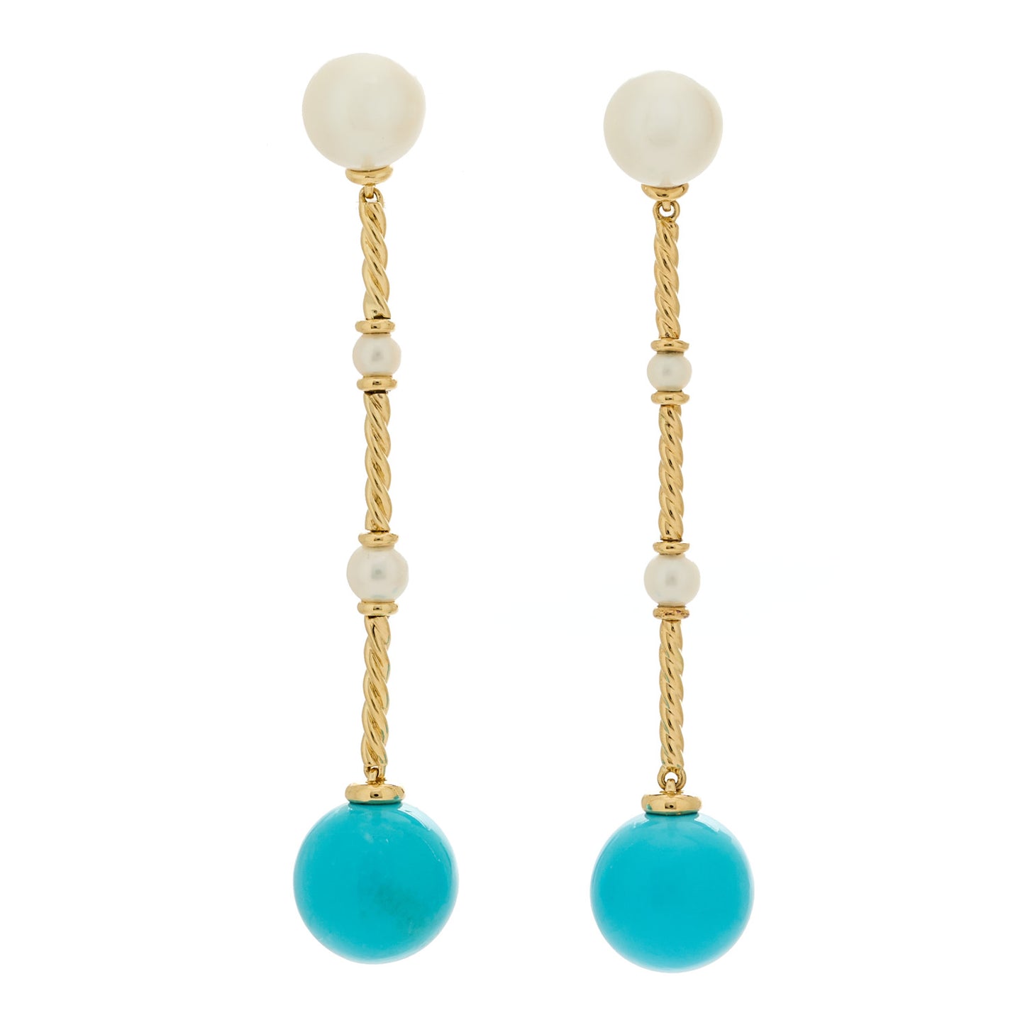 18K Yellow Gold Turquoise Pearl Drop Earrings