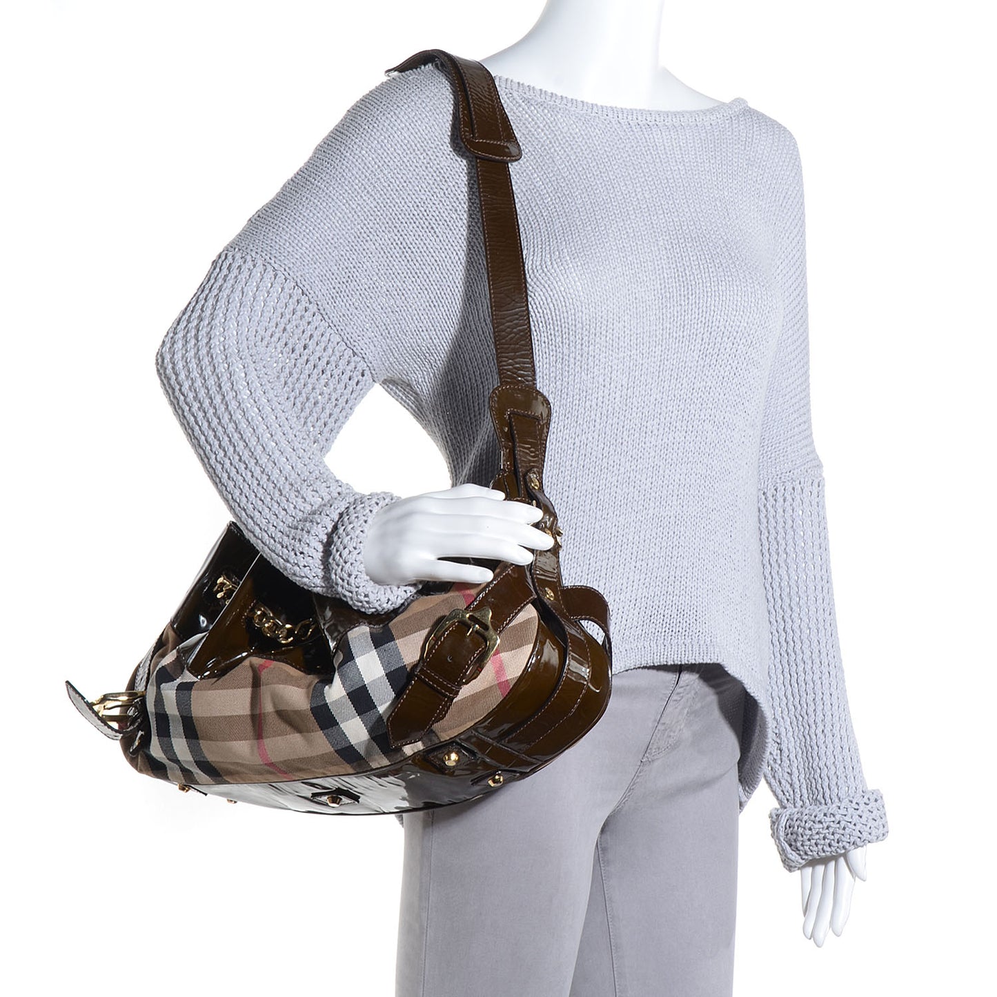 House Check Patent Margaret Bag Brown