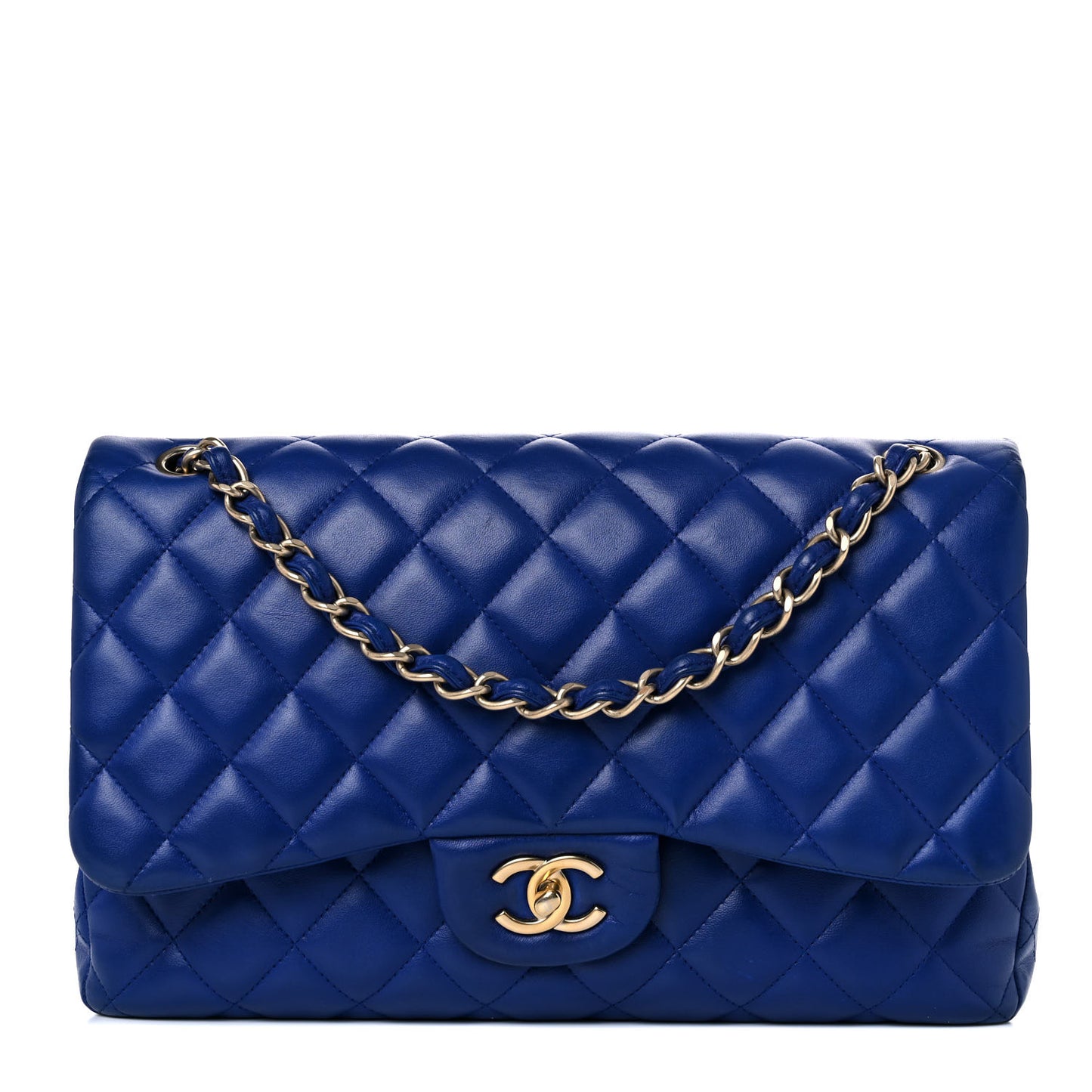 Lambskin Quilted Jumbo Double Flap Blue
