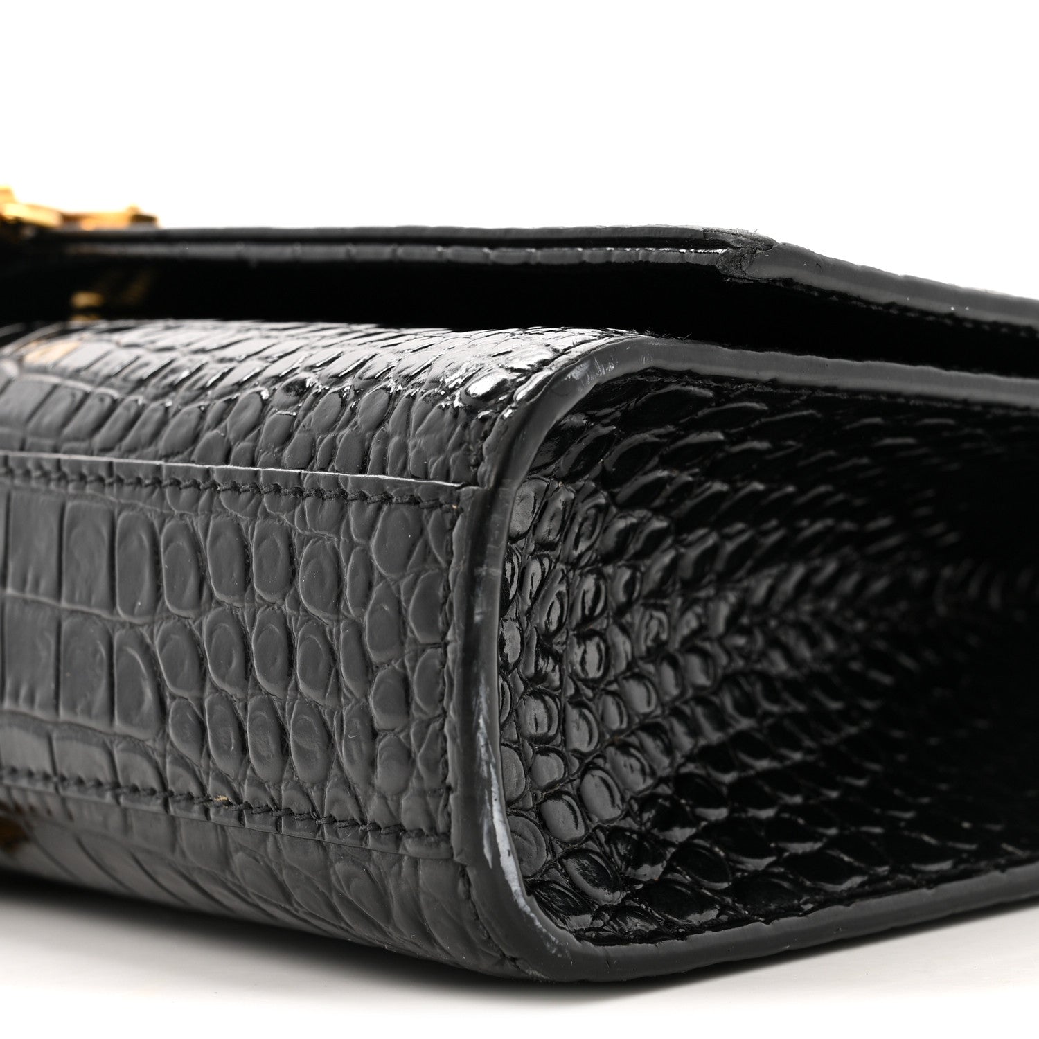 Saint Laurent Calfskin Crocodile Embossed Medium Classic Monogram Kate Tassel Satchel Black 10 of 15