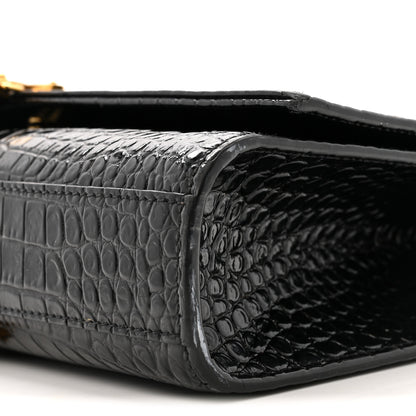 Saint Laurent Calfskin Crocodile Embossed Medium Classic Monogram Kate Tassel Satchel Black 10 of 15