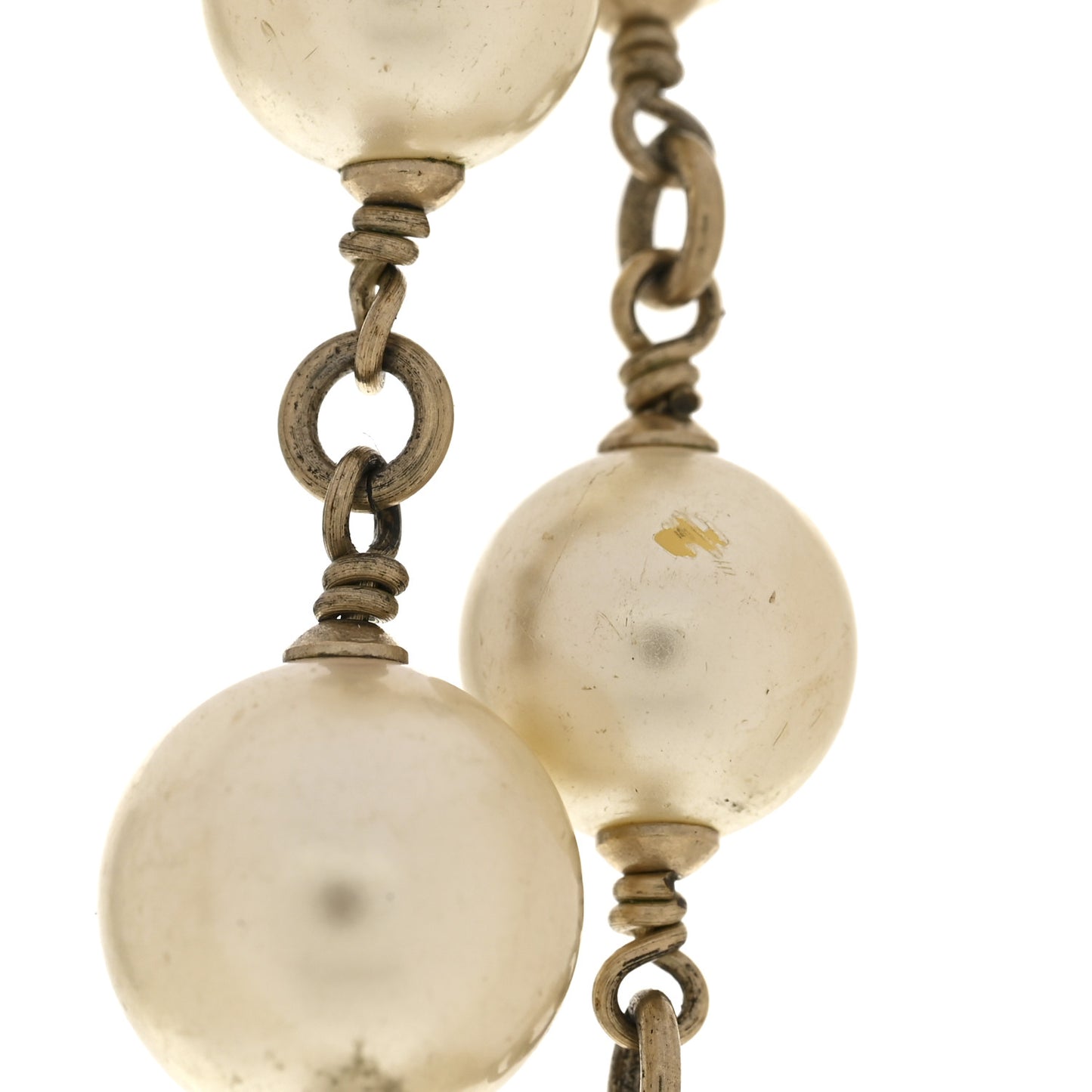 Graduated Pearl Crystal Twisted CC Long Necklace Gold