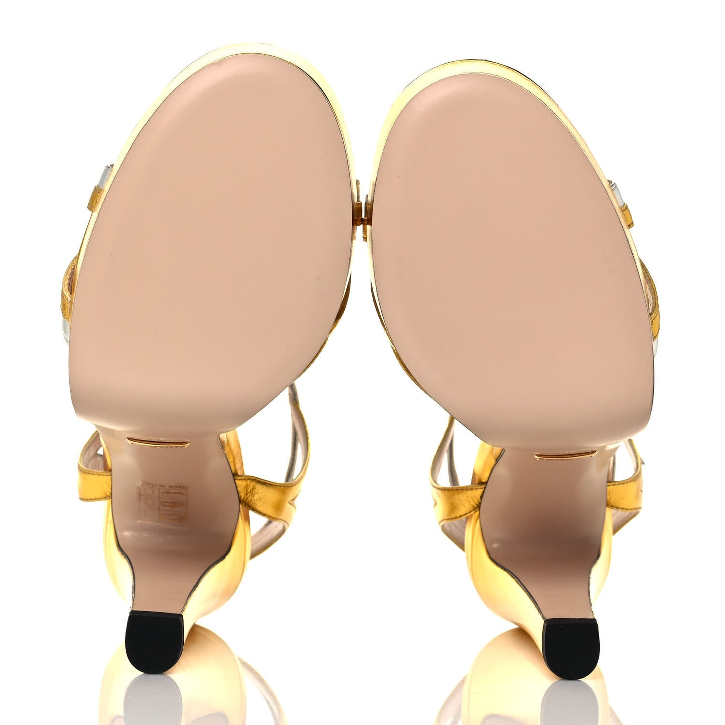 Metallic Nappa GG Bow Ankle Strap Platform Sandals 40 Gold Silver