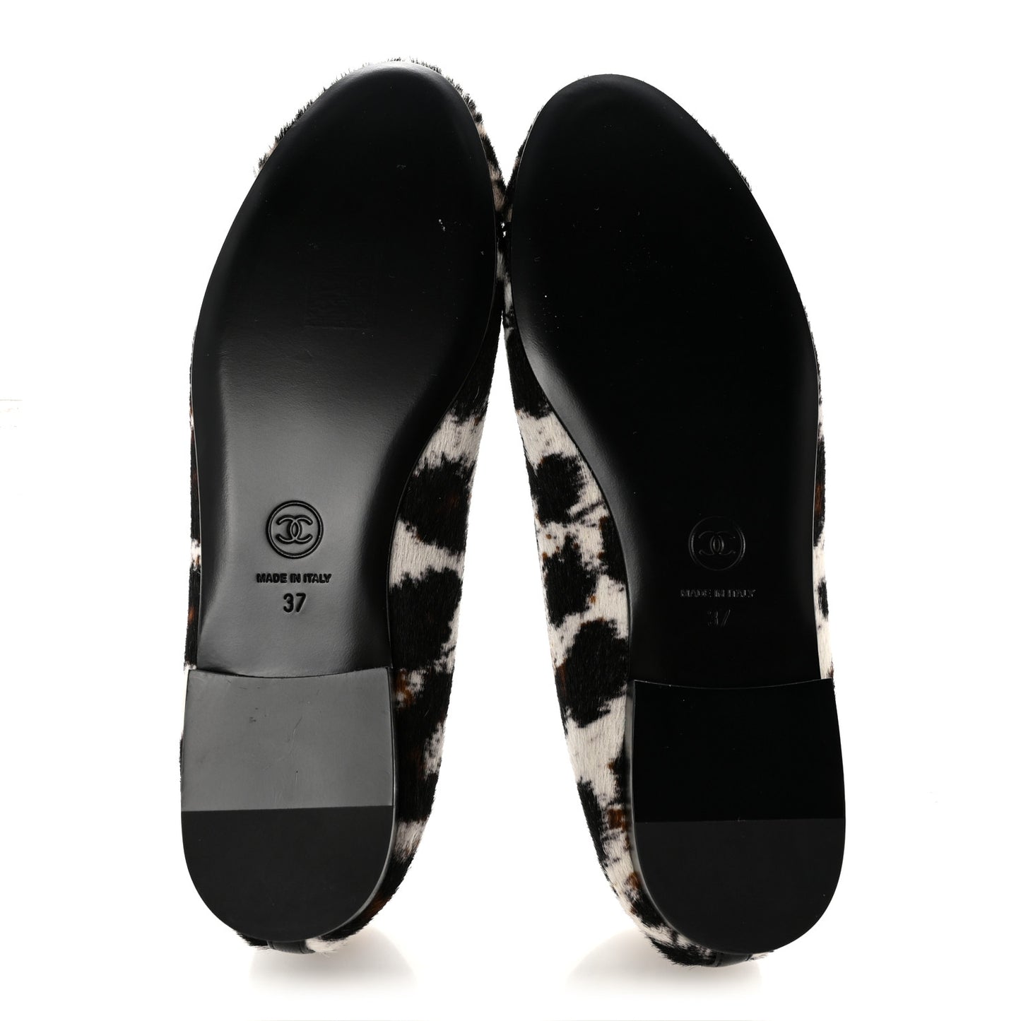 Pony Hair Calfskin Cap Toe CC Ballerina Flats  37 White Brown Black