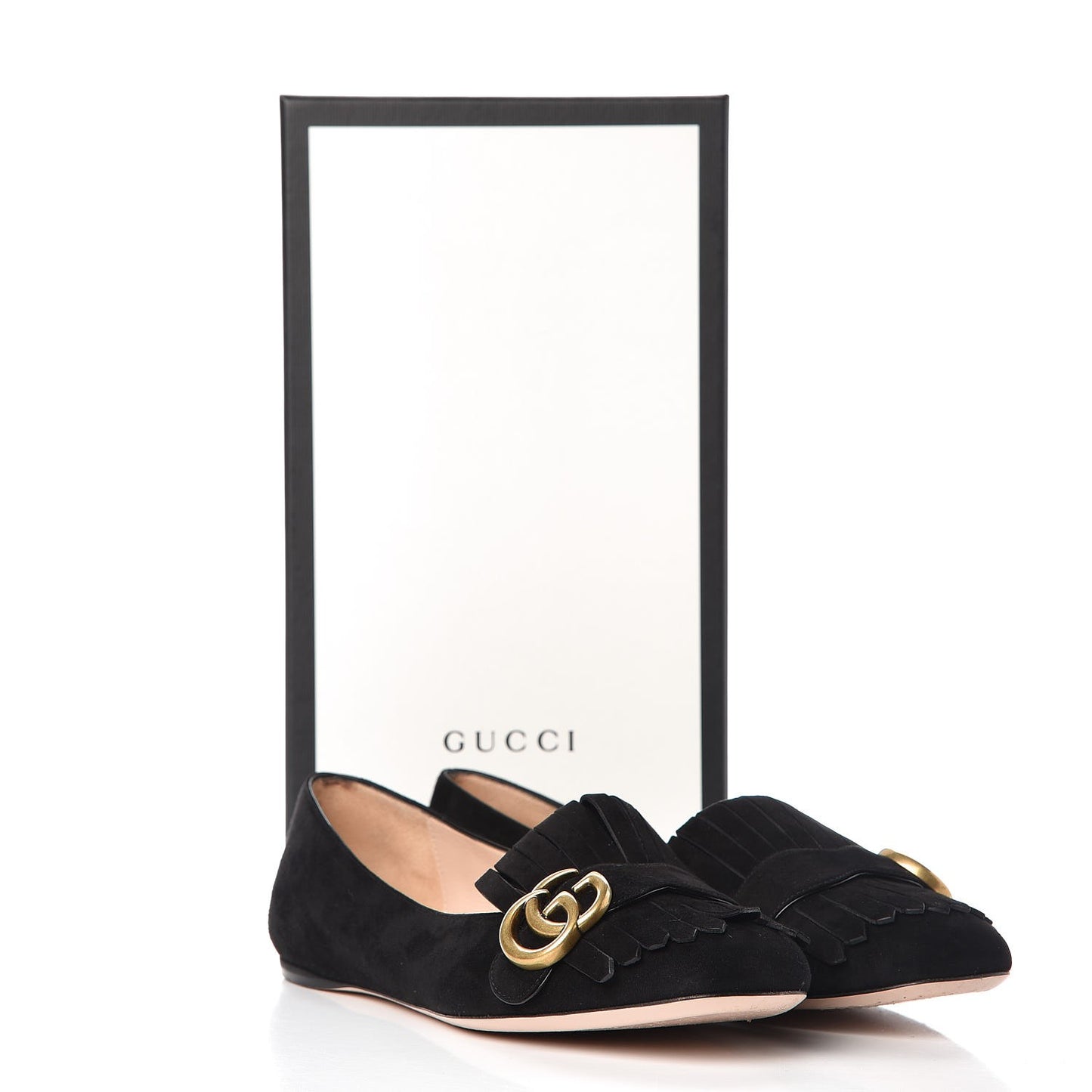 Kid Scamosciato GG Marmont Fringe Flats 39 Black