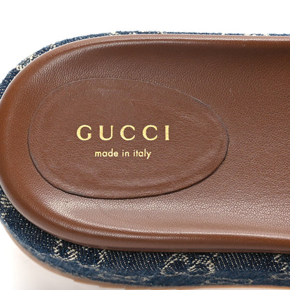Gucci New Denim GG Monogram Angelina Platform 55mm Slide Sandals 37.5 Blue Tea 7 of 8