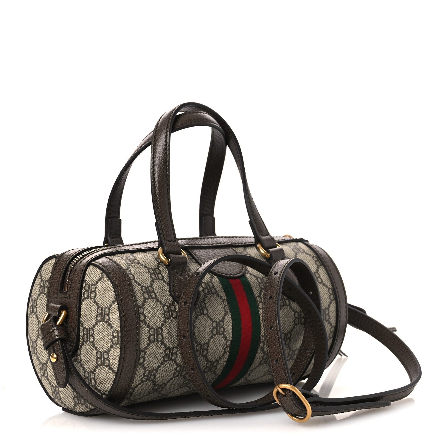 Gucci X BALENCIAGA BB Supreme Monogram Web Small Ophidia Boston Bag Beige New Acero 6 of 28