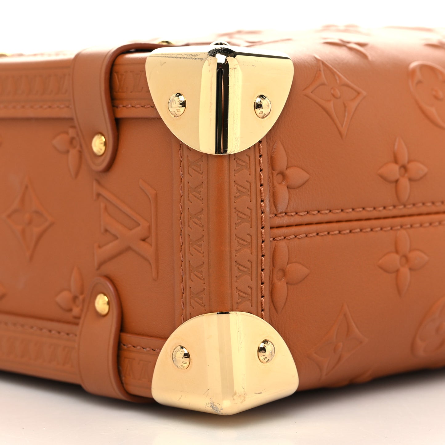 Calfskin Debossed Monogram Side Trunk Tan
