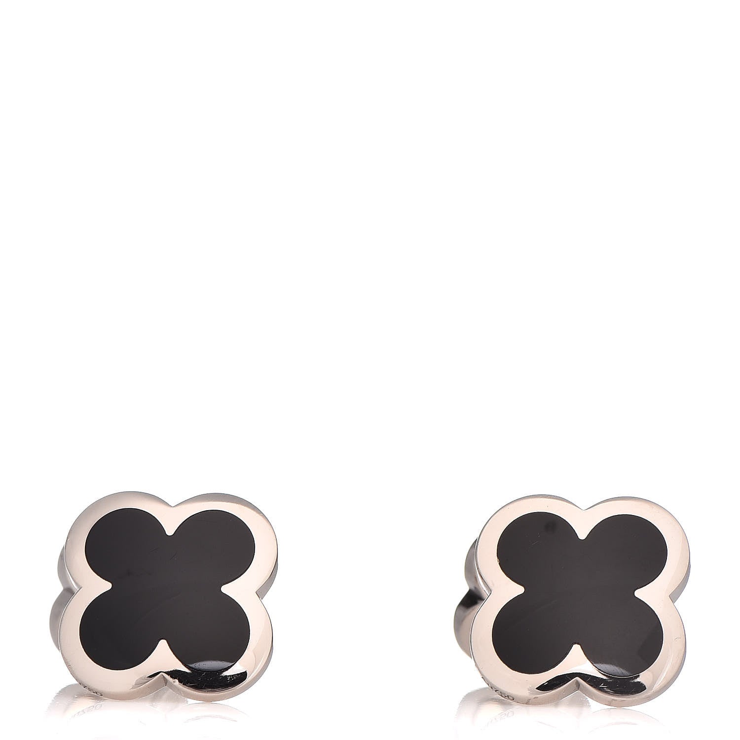 Van Cleef & Arpels 18K White Gold Black Onyx Alhambra Cufflinks 1 of 6