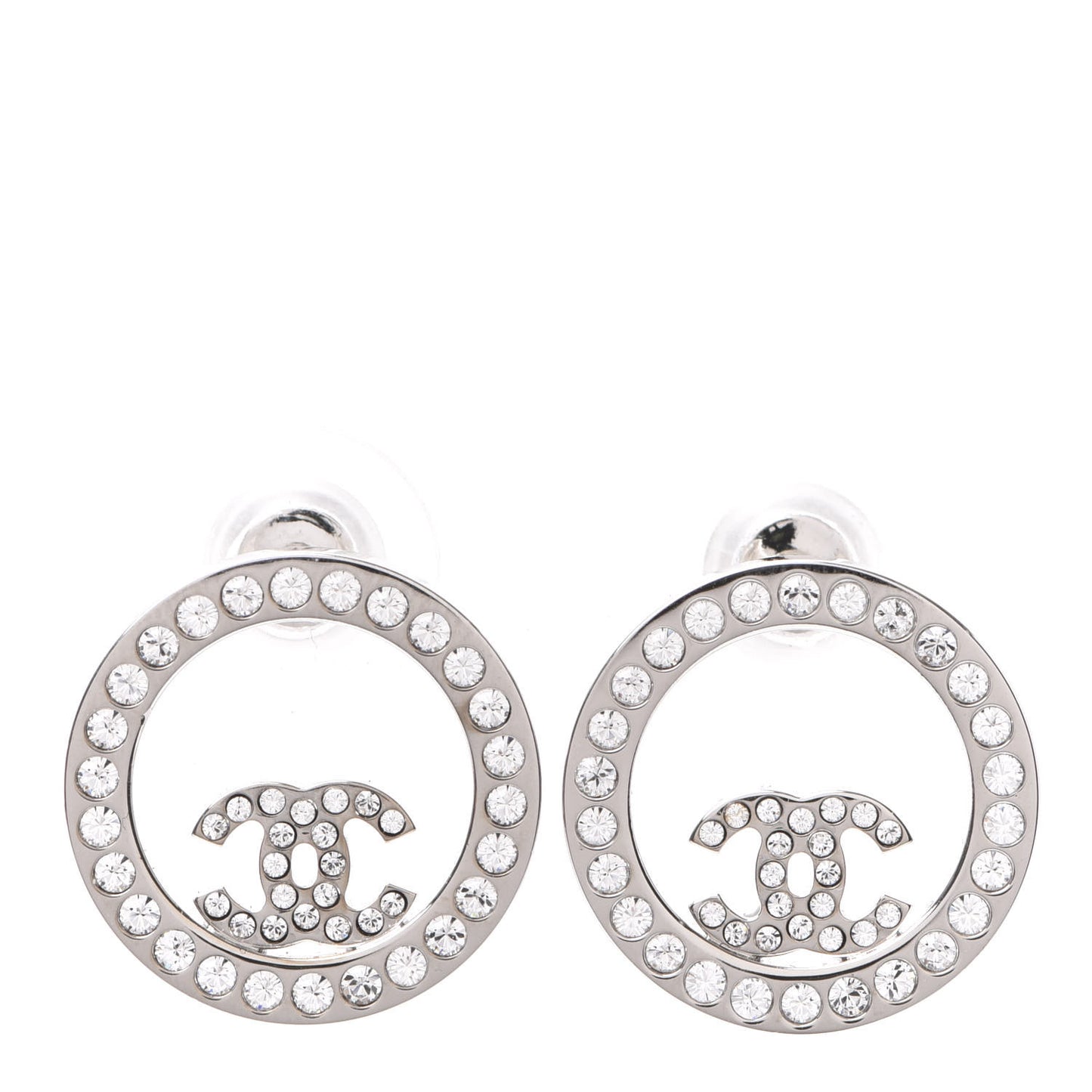 Crystal CC Round Earrings Silver