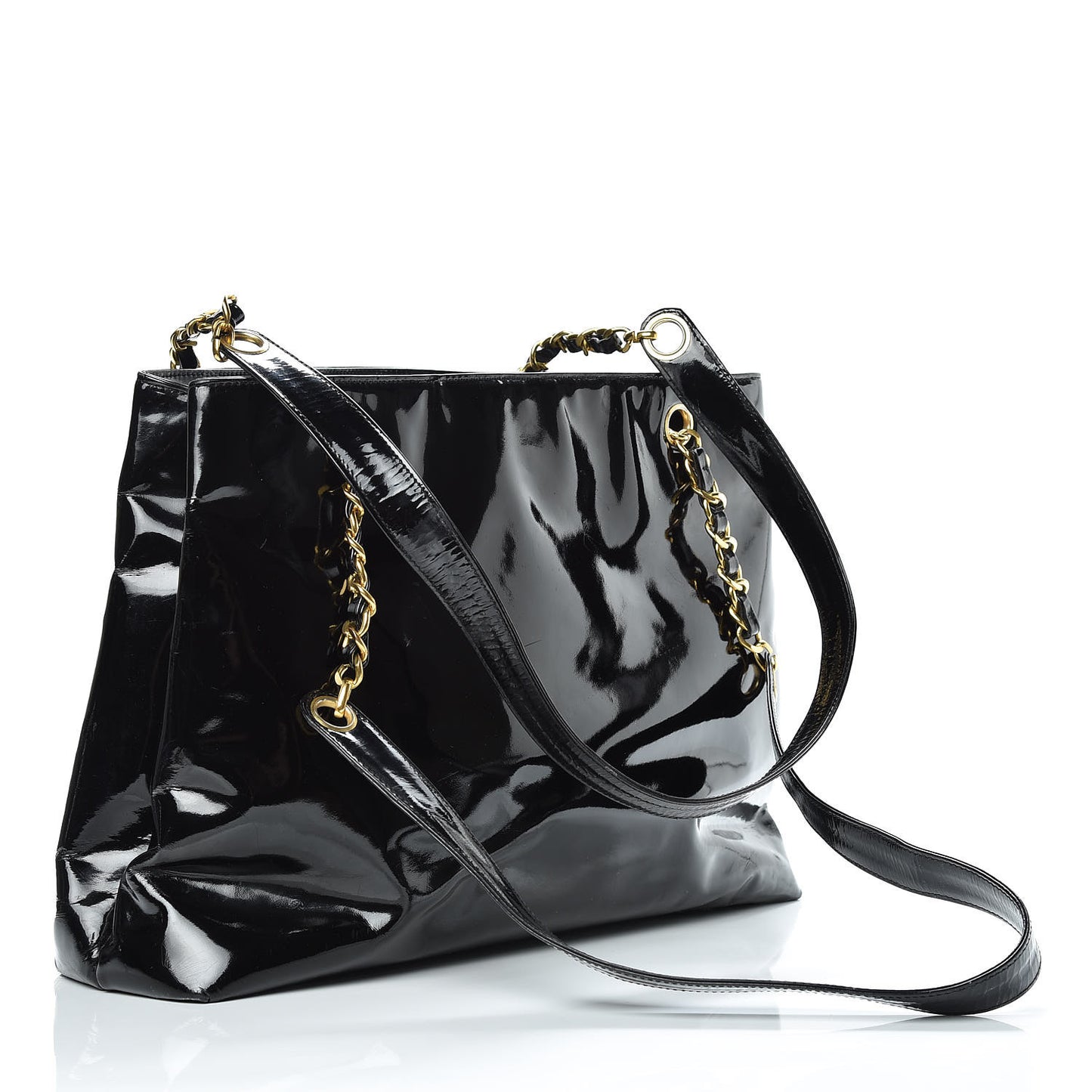 Patent Flap Shoulder Bag Black