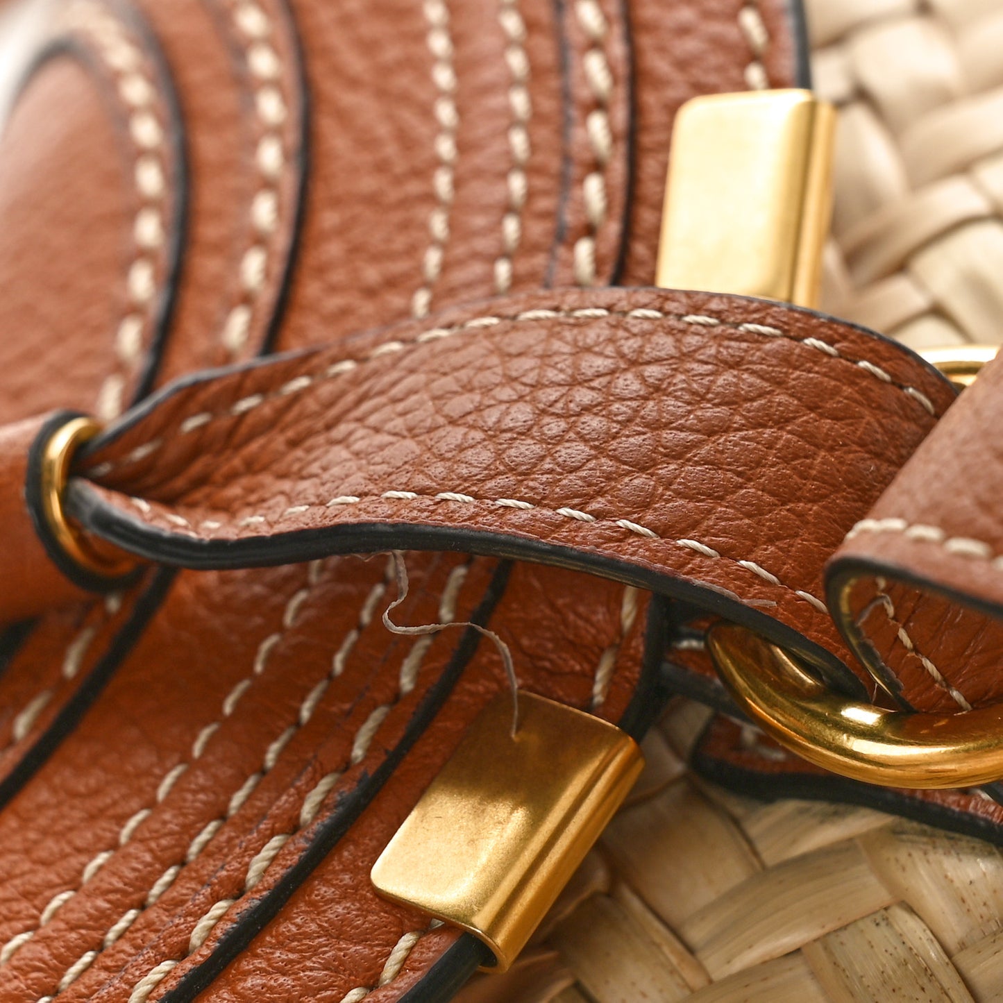 Raffia Calfskin Marcie Basket Tan