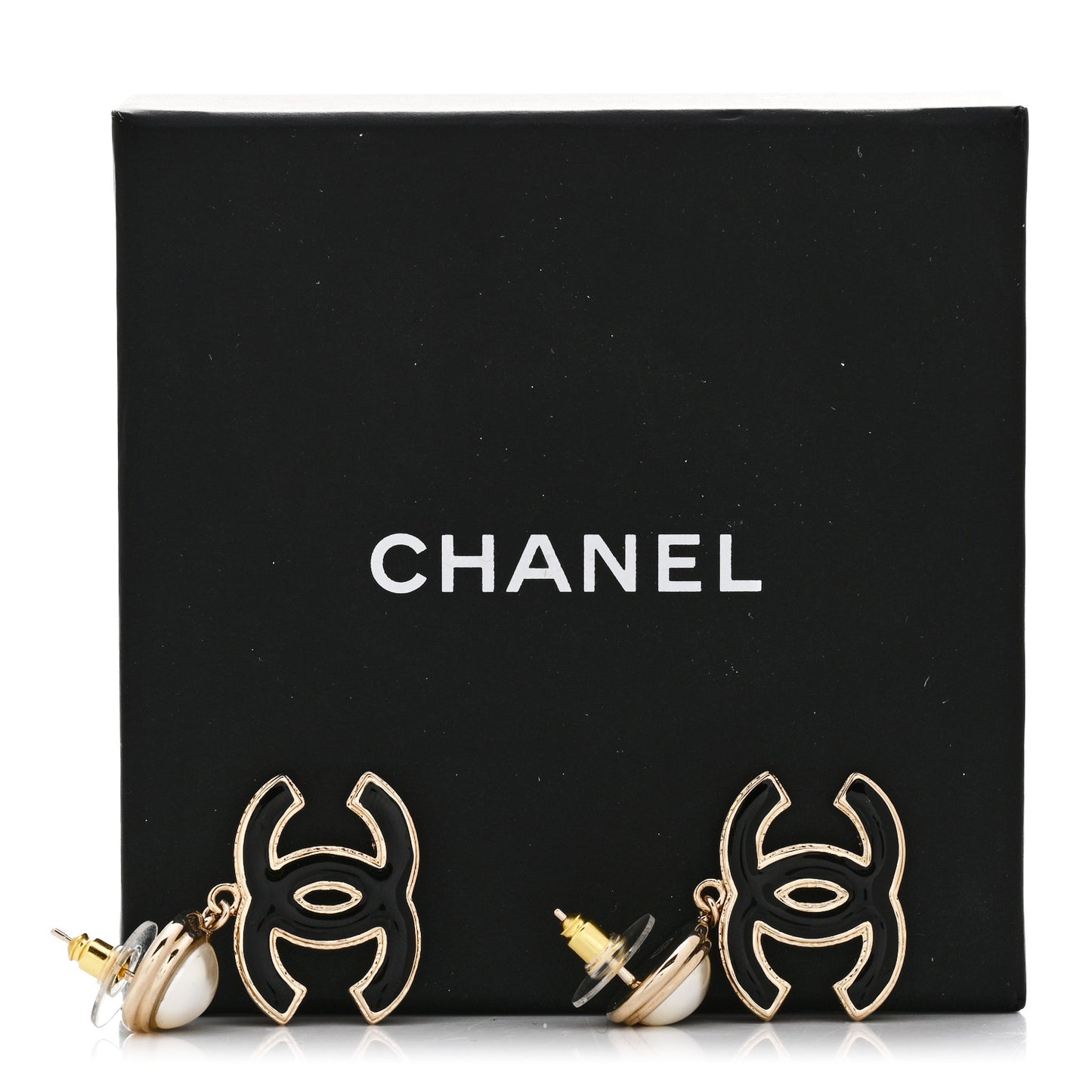 Pearl Enamel CC Drop Earrings Black
