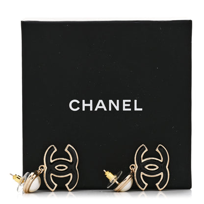 Chanel Pearl Enamel CC Drop Earrings Black 5 of 5