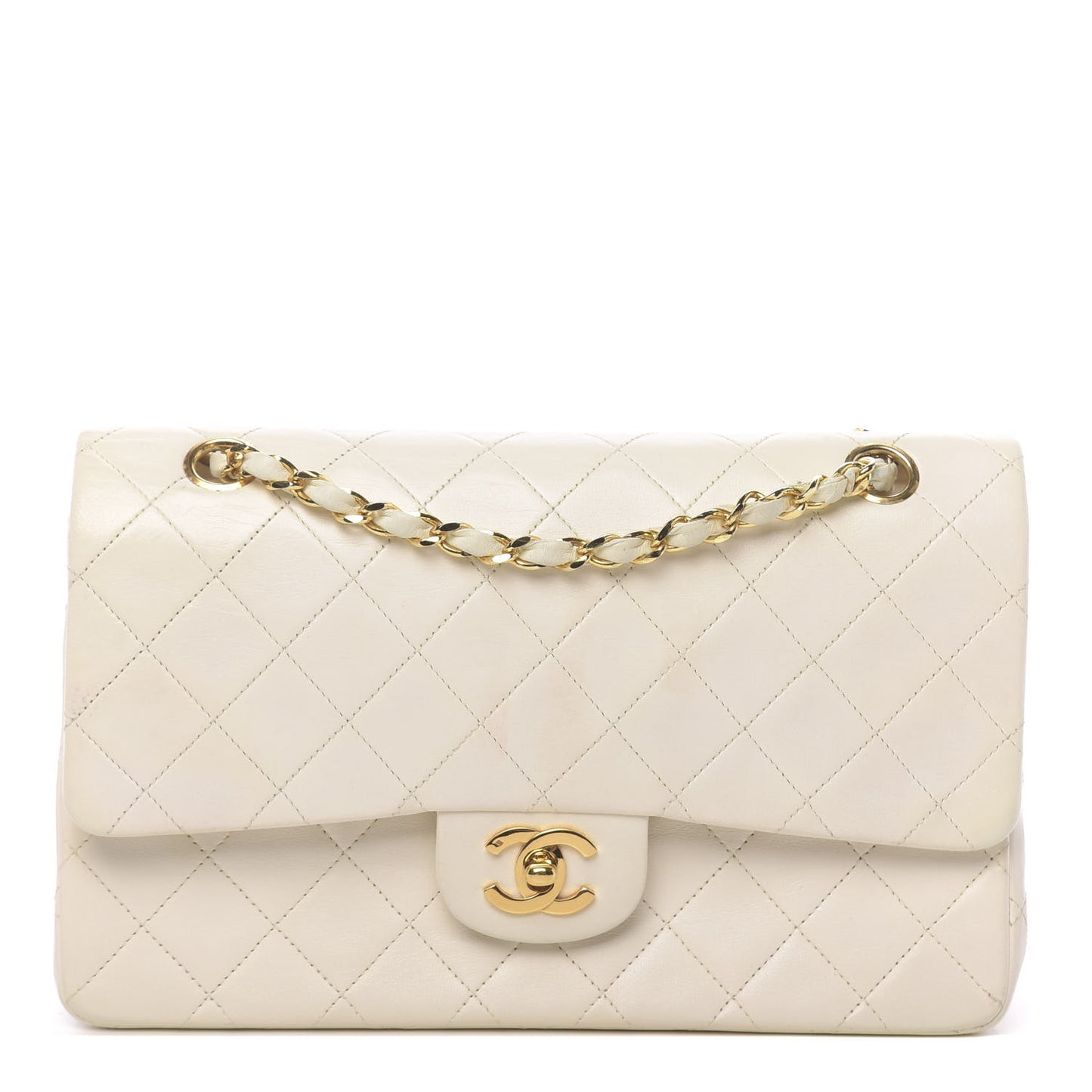 Lambskin Quilted Medium Double Flap White