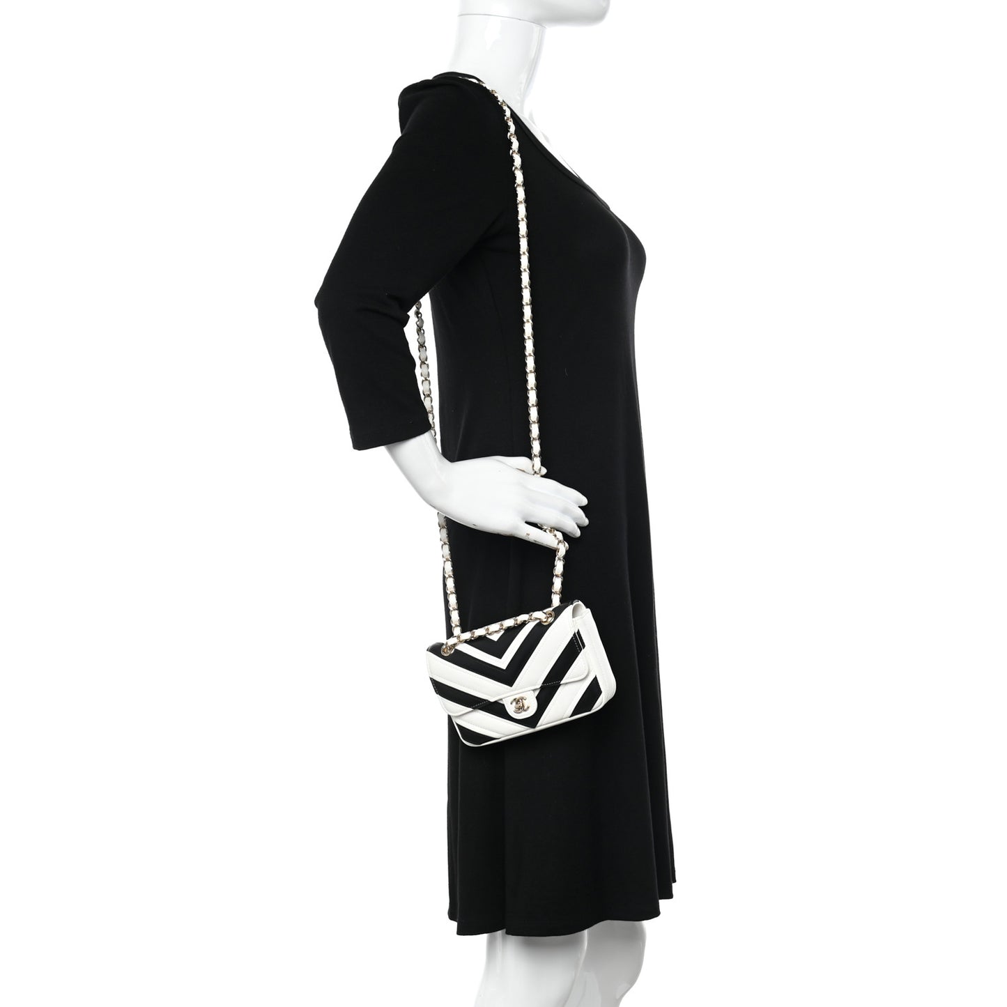 Lambskin Chevron Stitched Flap White Black