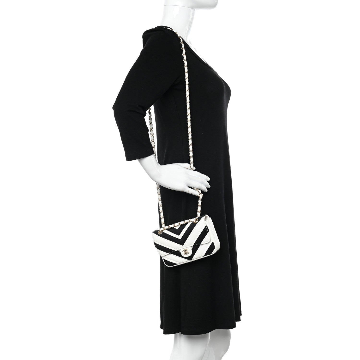 Chanel Lambskin Chevron Stitched Flap White Black 2 of 12