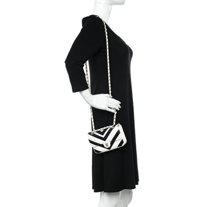 Chanel Lambskin Chevron Stitched Flap White Black 2 of 12