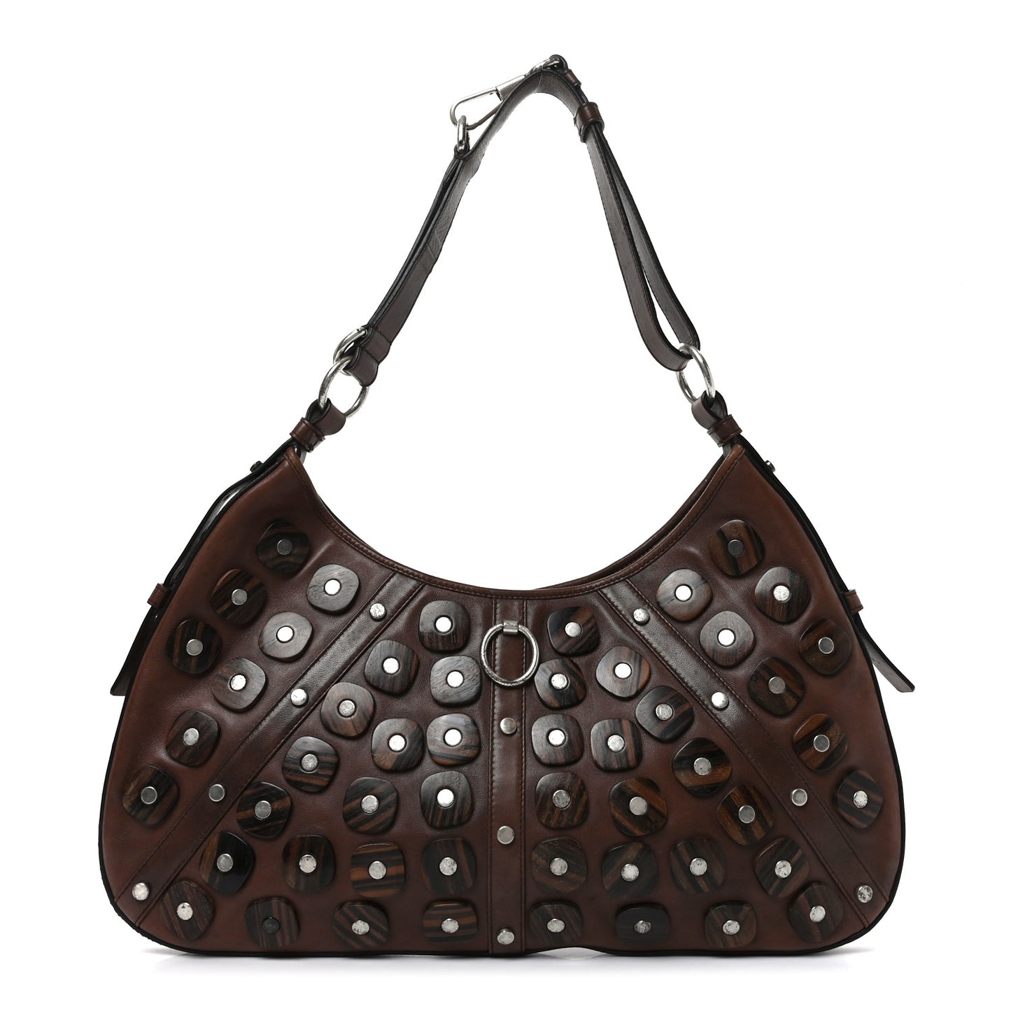 Calfskin Wood Embellished Mombasa Hobo Brown