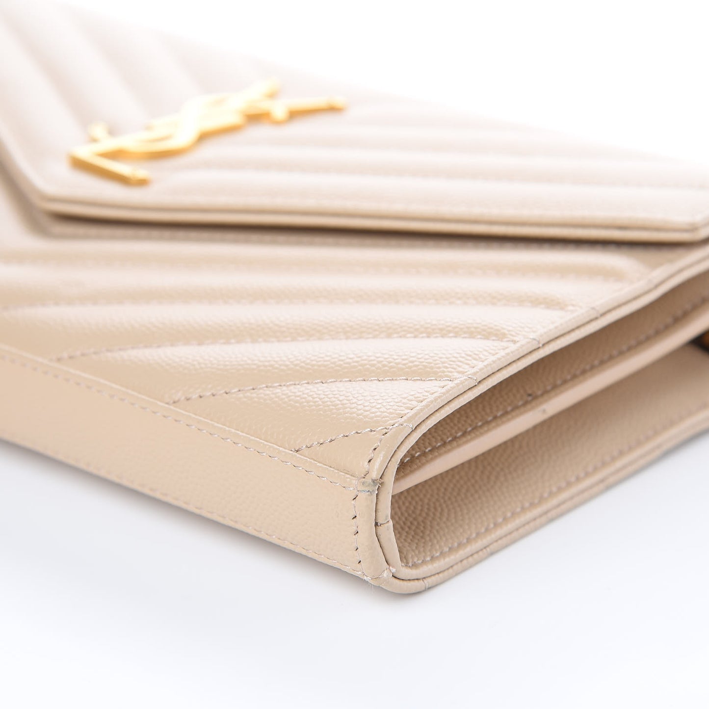 Grain De Poudre Matelasse Chevron Monogram Chain Wallet Nude Powder