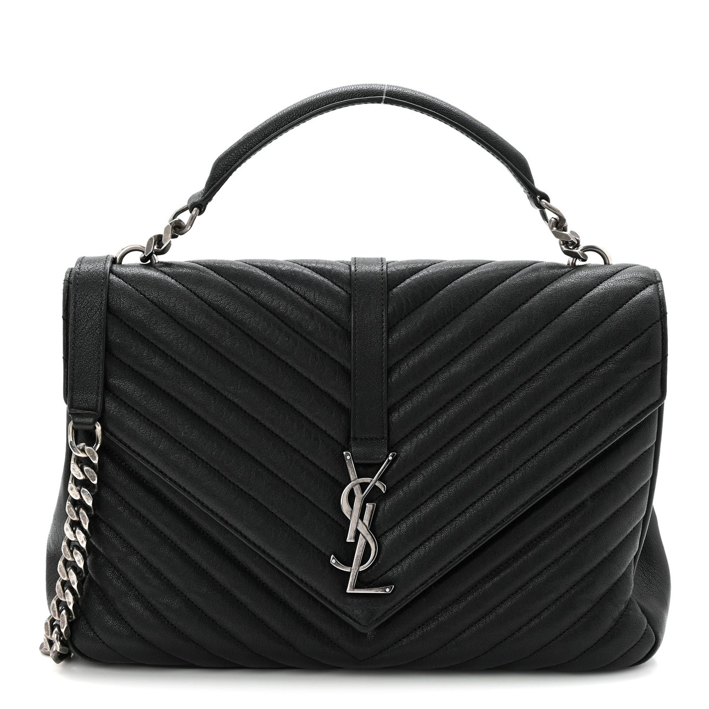 Sheepskin Matelasse Chevron Monogram Large College Satchel Black