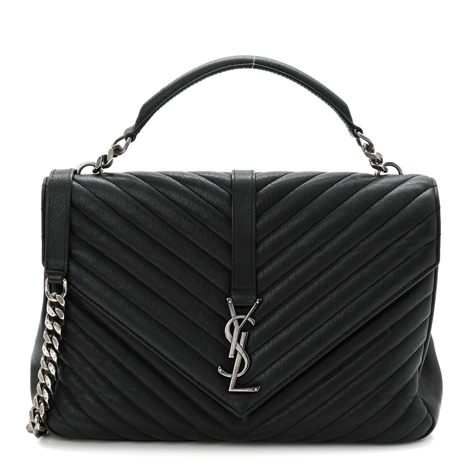 Saint Laurent Sheepskin Matelasse Chevron Monogram Large College Satchel Black 1 of 10